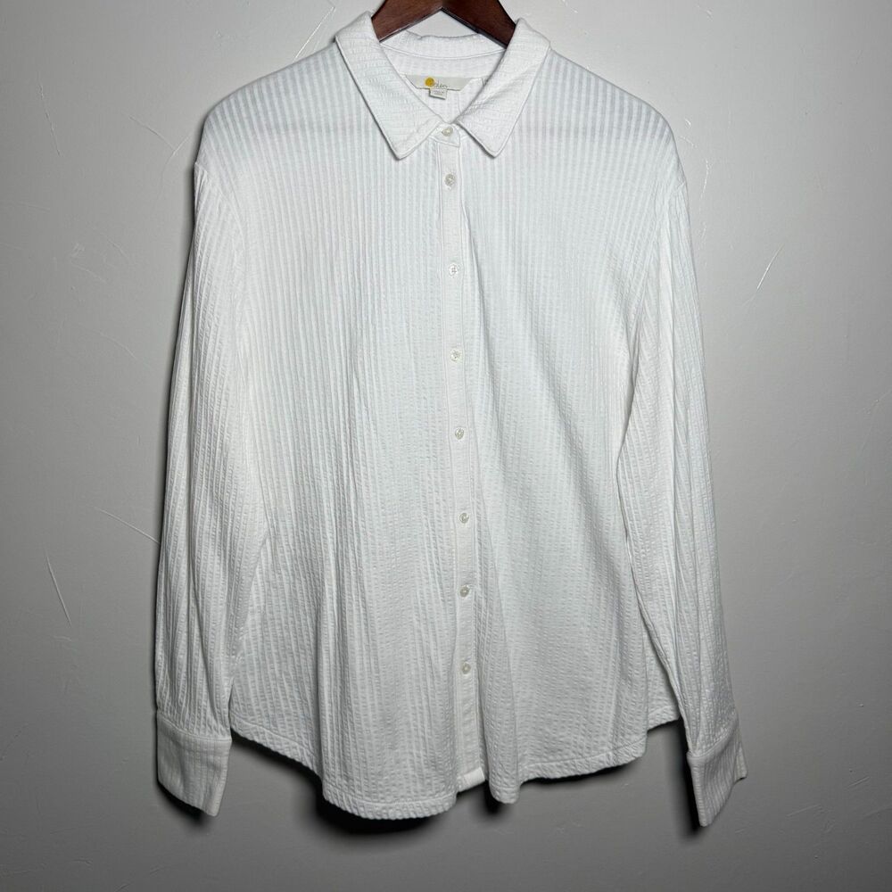 Boden White Long Sleeve Button Cotton Shirt Women's Size 14 *SPOTS*
